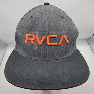 RVCA Mens Snapback Hat By Pm Tenore Black With Orange Logo